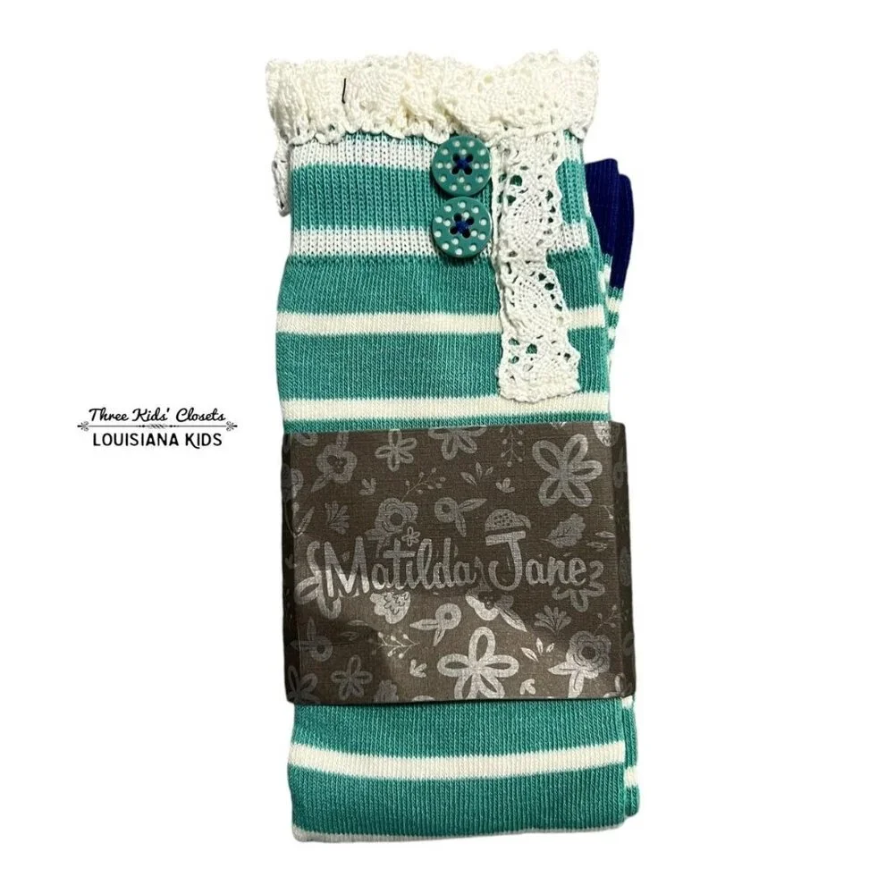 NEW Matilda Jane Sz L Green Perfectly Paired Lace Knee Socks